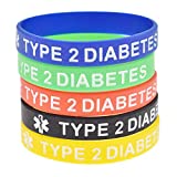 Medical Alert ID Silicone Bracelet Wristbands Type 2 Diabetes Health Alert Emergency Rubber Bracelets Stretch Wristband for Men Women Teens