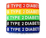 Mealguet Jewelry 5 Pack Assorted Colors Medical Alert IDÂ¡Â° Type 2 DiabetesÂ¡Â± Silicone Bracelets Wristband for Men,7.5"