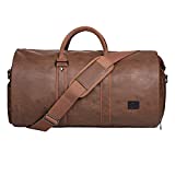 Carry On Garment Bag, Waterproof Mens Garment Bag for Travel Business, Large Leather Duffel Bag with Shoe Compartment -Brown