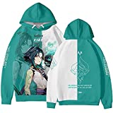 TLSD Game Genshin Impact Xiao Hoodie Cosplay Costume 3D Printed Long Sleeve Pullover Hooded Sweatshirt for Men Women, Large