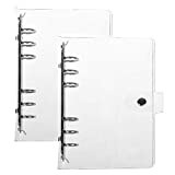 Pack of 2 Transparent Soft PVC 6-Ring Binder Cover w/Snap Button Closure for 6 Hole Planner Pages Refill Insert (A5)