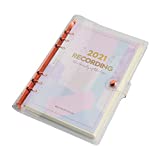 Multibey A5 2021 Binder Planner Spiral Journal 6 Rings Loose Leaf Notebook Trave with Soft Clear PVC Cover Dotted/Grid/Lined (Rose Gold, A5)