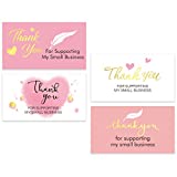 200 PCS Thank You for Supporting My Small Business Cards in 4 Elegant Pink Style Designs Gold Foil (3.5” X 2”)