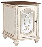 Signature Design by Ashley Realyn Farmhouse Chair Side End Table with Cabinet For Storage, Antique White & Brown