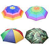 Umbrella hat 4 Pack for Kids Adults Outdoor 20" Multicolor Head Umbrella Cap Rainbow Fishing Hats and Folding Waterproof Hands Free Party Beach Headwear