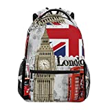 ZZKKO Vintage England London Bigben Boys Girls School Computer Backpacks Book Bag Travel Hiking Camping Daypack