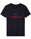 Mens Tesla Red Logo T-Shirt Mens Cotton Short Sleeve (X-Large, Black)