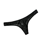 MuscleMate Men's Thong Underwear, Men's Lace Thong Underwear, No Visible Lines, Men's Lace Thong G-String Undie (M, Black)