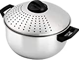 Ovente 4.8 Quart Stovetop Stainless Steel Pasta Pot with Strainer Lid & Locking Feature, Easy Storage and Pour Safe with Cool Touch Handles Perfect for Cooking Noodle Veggie or Sauce, Silver CW15131S
