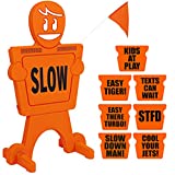 GoSports SlowDownMan! Street Safety Sign - 3ft High Visibility Kids at Play Signage for Neighborhoods with 8 Decal Options and Flag