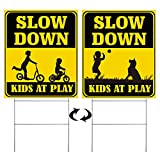 Slow Down Kid at Play Sign 15.5 x 13 Inch Double Sided Sign for Yard with Metal Wire Stake Waterproof Plastic Neighborhood Street Caution Yard Sign (1)