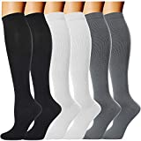 6 Pairs Compression Socks for Men and Women 20-30 mmHg Nursing Athletic Travel Flight Socks Shin Splints Knee High