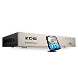ZOSI H.265+ 5MP Lite 8 Channel Hybrid 4 in 1 HD TVI CCTV DVR, 8CH 1080P Surveillance Video Recorders with Hard Drive 1TB for Home Security Camera System,Mobile Remote Access,Motion Detection
