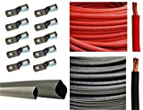4 Gauge 4 AWG 10 Feet Red + 10 Feet Black Welding Battery Pure Copper Flexible Cable + 10pcs of 3/8" Tinned Copper Cable Lug Terminal Connectors + 3 Feet Black Heat Shrink Tubing