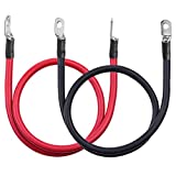 VonSom 2 Foot 4 AWG Battery Cable Four Gauge Wire with 3/8" Ring Terminals for Car Marine Boat Solar ATV Lawn Mower Motorcycle, Black + Red 2 Pcs Set