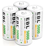 EBL C Batteries High Energy 5000mAh Ready2Use C Rechargeable Battery Cells, 4 Counts