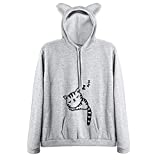 Pullover Sweatshirts for Women Kawaii Cat Hoodie Kawayii Hoodies for Girls 10-12 (Grey,XS)