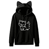 Cat Hoodie for Women Teen Girls Black Cat Ears Hoodies Cute Kawaii Funny Anime Graphic Cotton Sweaters Sweatshirts