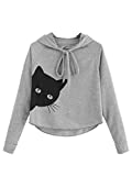 SweatyRocks Women's Casual Long Sleeve Cat Printed Pullover Lightweight Hoodie Shirt Grey XL