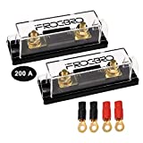 FROGBRO 2Pcs 200Amp Inline ANL Fuse Holder with 200A ANL Fuses,4Pcs 4 AWG Cable Ring Terminal Lugs Attached,Suitable for 0/2/4/8 Gauge Power Cables for Car Audio Alarm Amplifier and Solar System