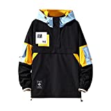 Casual Hoodie Long Sleeve Hooded Jacket Color Block Pullover (Black, Medium)