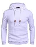 COOFANDY Men's Sweatshirt Hipster Gym Long Sleeve Drawstring Hooded Plaid Jacquard Pullover Hoodies White