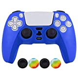 PS5 Controller Skin,Hikfly Silicone Cover for Sony PlayStation5 Controller Grip Skin Protector Faceplates Kits Video Games(1x Blue Cover with 4 x Thumb Grips Caps)