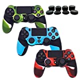 BRHE 3 Pack Silicone Cover Skins for PS4 Controller, Protector Case Accessories Set for PS 4/PS4 Slim/PS4 Pro Wireless/Wired Gamepad Joystick with 8 Thumb Grips Caps