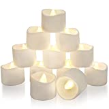 Homemory Flickering Flameless Candles with Timer, Long-Lasting LED Tea Lights with Timer, Fake Electric Battery Votive Candles for Table Centerpiece, Halloween, Christmas, Warm White 12Pcs, No Remote