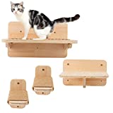 4 Pack Wall Mounted Cat Hammock Climbing Steps Set- Wall Floating Cat Bed with Scratching Mat+ Cat Hideaway Platform Climber+ 2pcs Kitten Scratching Post Steps Cat Wall Furniture for Playing Lounging