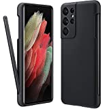 Vitodo for Galaxy S21 Ultra Case with S Pen Holder, Liquid Silicone Phone Cover with Stylus Slot (S-Pen Not Included) Anti-Fingerprint Military Shockproof Protection for Samsung S21 Ultra 5g - Black