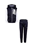 Nike Boy`s Dry Fit Therma Zip Hoodie & Sweatpants 2 Piece Set (White(86G933-W1X)/Black, 4T Toddler)