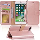 Arae Case for iPhone 7 Plus/iPhone 8 Plus, Premium PU Leather Wallet Case with Kickstand and Flip Cover for iPhone 7 Plus (2016) / iPhone 8 Plus (2017) 5.5 inch - Rose Gold