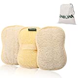 Aroura Egyptian Natural Exfoliating Loofah Pads and Sponges for Bathing Set of 3, 4*6 Inch- Organic Loofah with Flexible Fibers and Cotton Handle