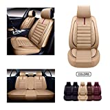 OASIS AUTO Car Seat Covers Accessories Full Set Premium Nappa Leather Cushion Protector Universal Fit for Most Cars SUV Pick-up Truck, Automotive Vehicle Auto Interior Dcor (OS-001 Tan)