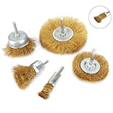 5Pcs Brass Wire Polishing Brush Wheel Setï¼Œ Crimped Cup Brush with 1/4" Shank ï¼Œ0.13mm Solid Brass for Drill