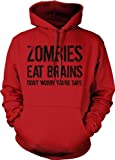Zombies Eat Brains So Youre Safe Hoodie Funny Costume Halloween Sweatshirt (Heather Red) - L