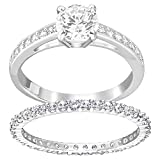 SWAROVSKI Attract Motif Ring Set, Clear circle-cut Swarovski Crystal, Matching Crystal Pavé and Matching Band on a Rhodium Finish Setting, Size 5, Part of the Swarovski Attract Collection