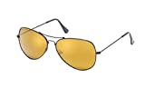Eagle Eyes Titanium Alloy Memory Flex Flexible Polarized Aviator Sunglasses - UV and Blue Light Protection (Matte Black, Gold Flash)