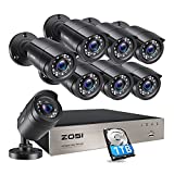 ZOSI 8CH 1080P Security Camera System Outdoor with 1TB Hard Drive,H.265+ 8 Channel 5MP Lite Video DVR Recorder with 8X 1080P HD 1920TVL Weatherproof CCTV Cameras,Motion Alert,Easy Remote Access