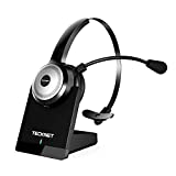 TECKNET Bluetooth 5.0 Wireless Headset with AI Noise Cancelling Microphone and Charging Base for Laptop, On Ear Bluetooth Headphone Telephone Headset for PC, Cell Phone, Skype, All Day Battery Life