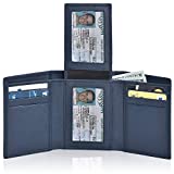Navy RFID Leather Front Pocket Wallets for Men 9 Cards 2 ID Slim Trifold Wallet