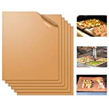 Miaowoof Copper Grill Mat Set of 6-100% Non-Stick BBQ Grill Mats, Heavy Duty, Reusable, and Easy to Clean - Works on Electric Grill Gas Charcoal BBQ 15.75 x 13-Inch(6 Pcs Solid Mat