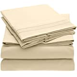 Mellanni California King Sheets - Hotel Luxury 1800 Bedding Sheets & Pillowcases - Extra Soft Cooling Bed Sheets - Deep Pocket up to 16" - Wrinkle, Fade, Stain Resistant - 4 Piece (Cal King, Beige)