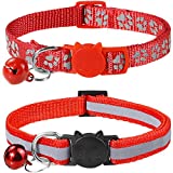 Taglory Reflective Cat Collars Breakaway with Bell, 2-Pack Girl Boy Pet Kitten Collar Adjustable 7.5-12.5 Inch, Red