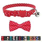 Cat Collar Breakaway with Bell and Bow Tie, Plaid Design Adjustable Safety Kitty Kitten Collars(6.8-10.8in) (Red Dots)