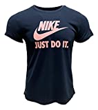 Nike Women's Sportswear Graphic Short Sleeve T Shirt (College Navy/Pink, Large)