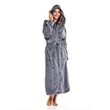 Alexander Del Rossa Women’s Robe, Plush Fleece Hooded Bathrobe with Two Large Front Pockets and Tie Closure, Steel Gray, Large XL