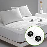 Queen Size Zoned Electric Heated Mattress Pad Dual Control,Heating Blanket with Timer,Adjustable 1-12 Hours Auto Shut Off,10 Heat Setting