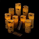 Vinkor Flameless Candles Battery Operated Candles Birch Effect 4" 5" 6" 7" 8" 9" Set of 9 Real Wax Pillar LED Candles with 10-Key Remote Control 2/4/6/8 Hours Timer